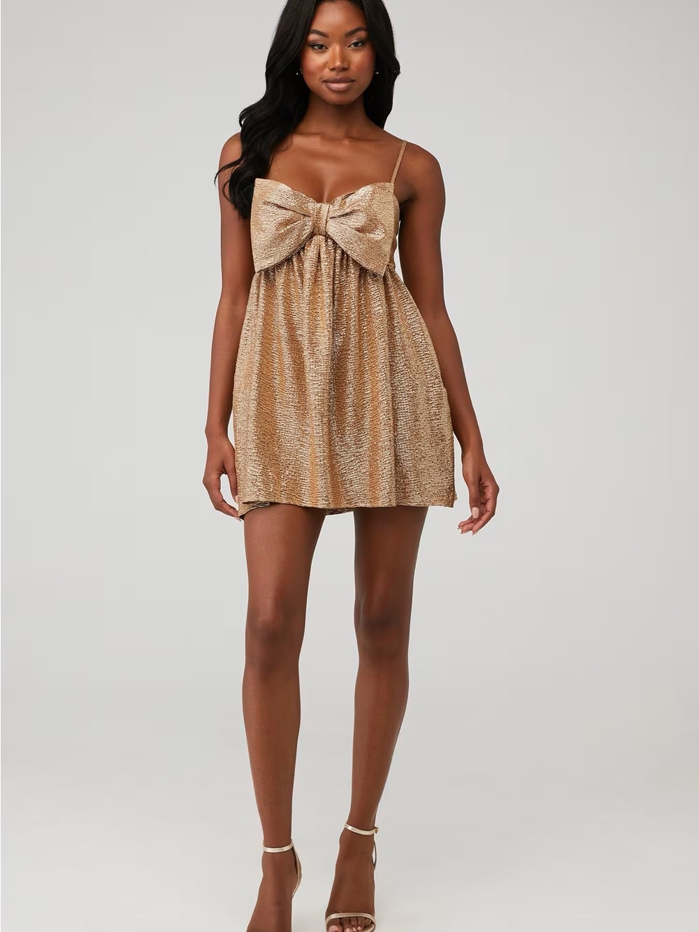 Show Me Your MuMu Gold Metallic Bow-Front Mini Dress